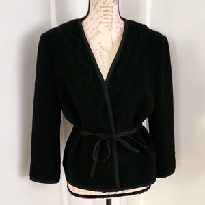 Black Wrap Cardigan with Tie 100% Wool